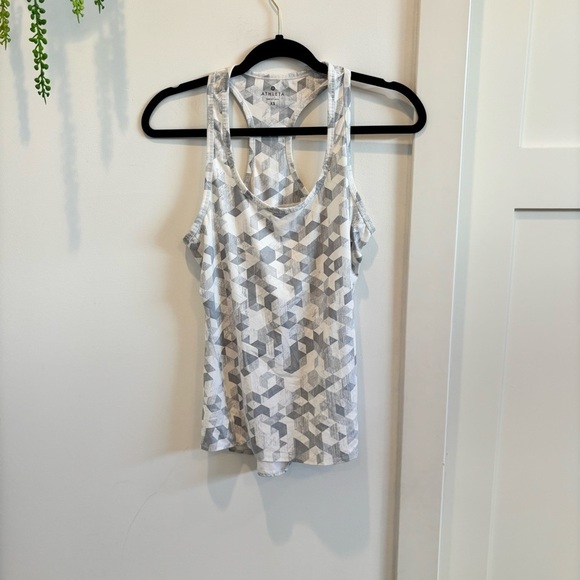 Athleta Tops - Athleta Womens Racerback Athletic Tank Top Grey White Geometric Print Size XS